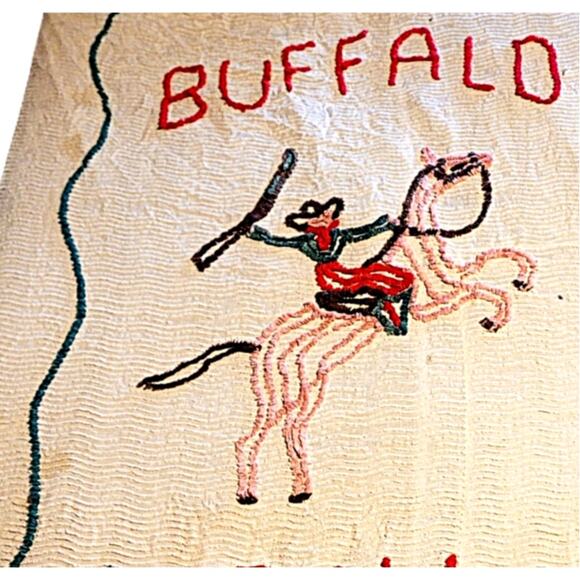 50s Vintage Buffalo Bill Twin Size Chenille Bedspread - Picture 8 of 11